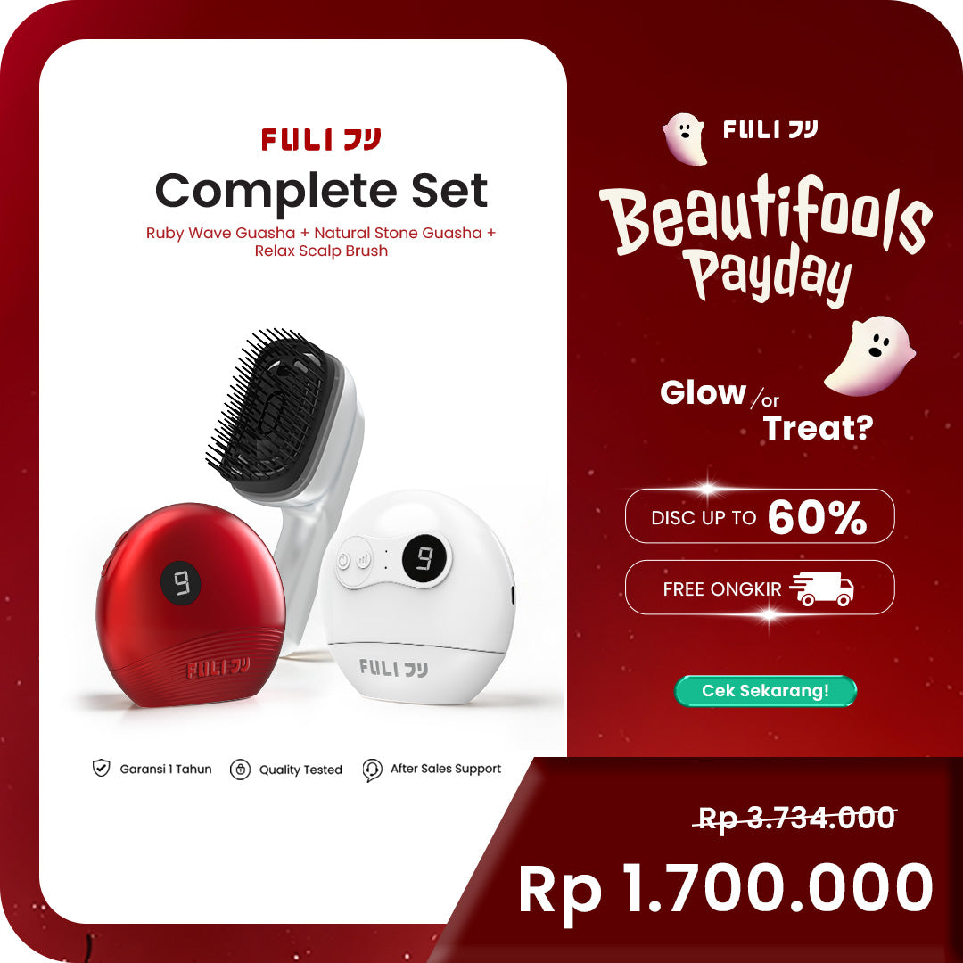 Fuli Home Complete Set - Alat Pijat Wajah Guasha Elektrik & Sisir Relaksasi Aroma Terapi Getar Mengencangkan Wajah