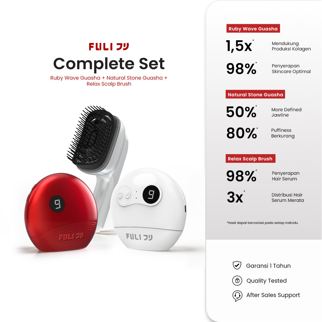 Fuli Home Complete Set - Alat Pijat Wajah Guasha Elektrik & Sisir Relaksasi Aroma Terapi Getar Mengencangkan Wajah
