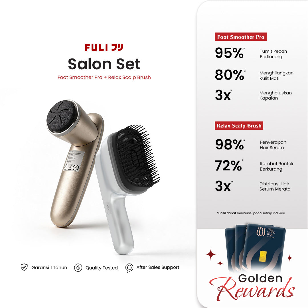 Fuli Electric Foot Smoother Pro + AromaRelax Scalp Massage Brush - Paket Alat Penghalus Tumit & Sisir Pijat Kepala Uap Relaksasi