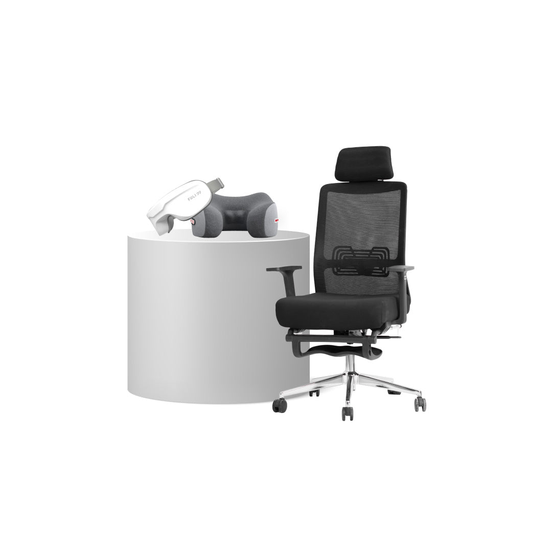 เซตนั่งเพลินผ่อนคลายสบายตา | FULI X9 Memory Foam ErgoMesh Office Chair - Black + Ergo Massage Neck Pillow + Smart Eye Massager