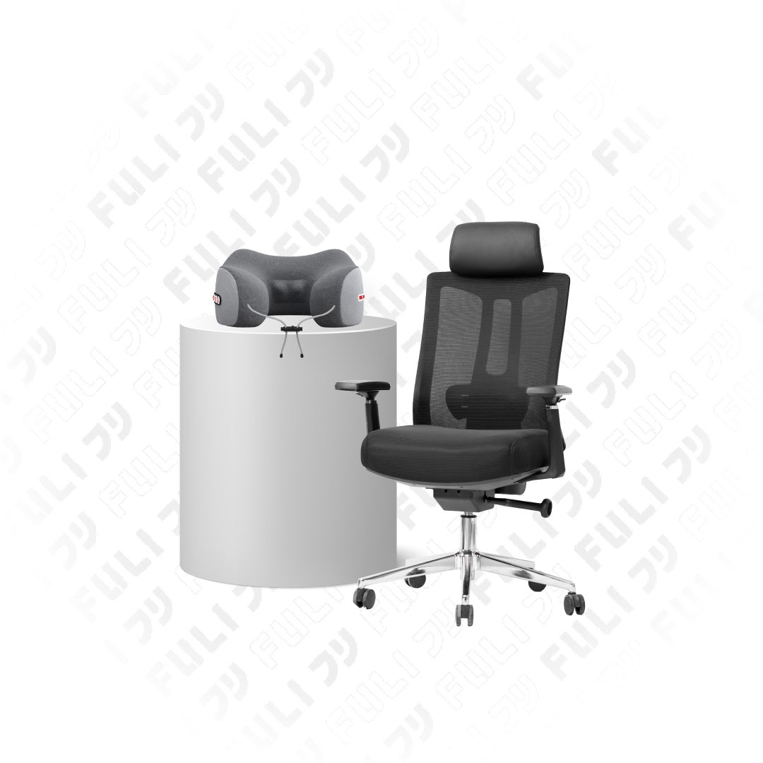 เซตนั่งฟินสบายต้นคอ | FULI M9 Expert Posture ErgoMesh Office Chair - Black + Ergo Massage Neck Pillow