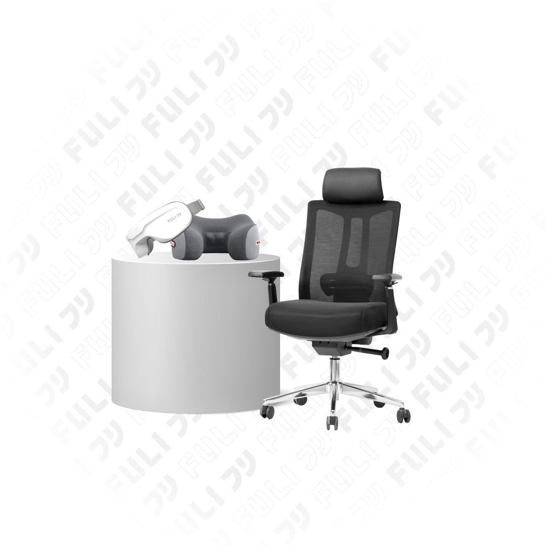 เซตนั่งฟินนวดคอสบายตา | FULI M9 Expert Posture ErgoMesh Office Chair - Black + Ergo Massage Neck Pillow + Smart Eye Massager