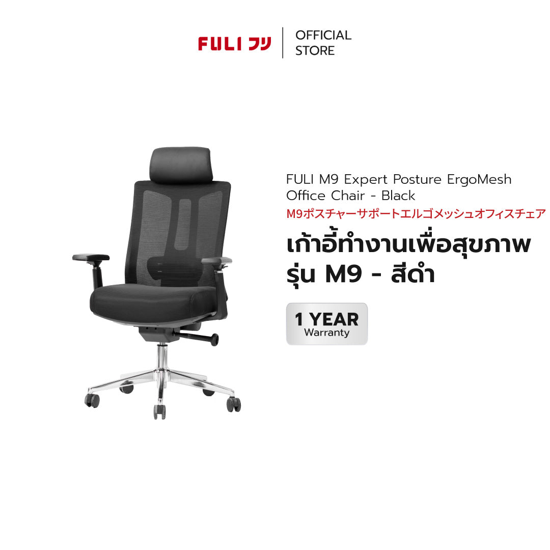 เก้าอี้ทำงานเพื่อสุขภาพ รุ่น M9 - สีดำ | FULI M9 Expert Posture ErgoMesh Office Chair - Black