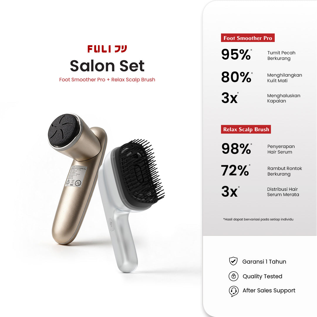 Fuli Electric Foot Smoother Pro + AromaRelax Scalp Massage Brush - Paket Alat Penghalus Tumit & Sisir Pijat Kepala Uap Relaksasi
