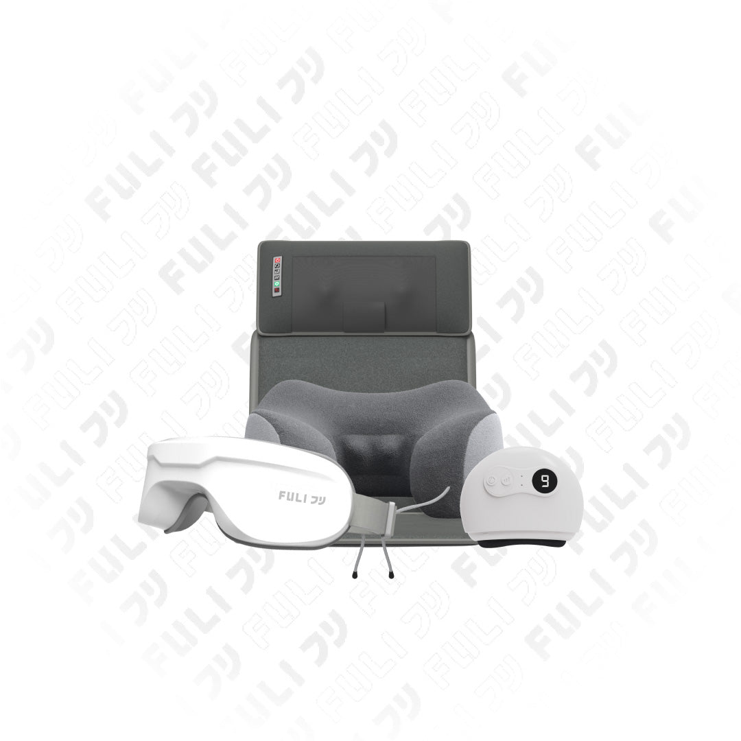 เซตนวดจัดเต็มสวยอัพเกรด FULI Natural Stone Electric Gua Sha + Ergonomic Smart Massager Mattress + Ergo Massage Neck Pillow + Smart Eye Massager
