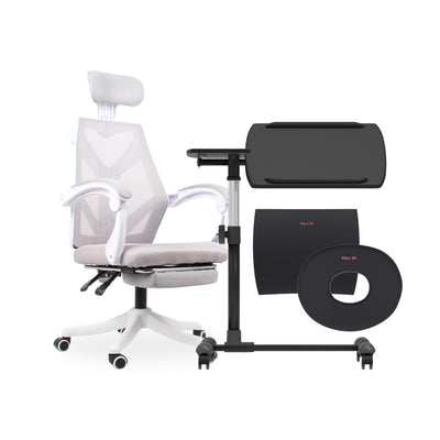 เซตทำงานฟินสุดคุ้ม FULI X8 ErgoChair - White ขาว + 3Memory Foam Lumbar Support Cushion Core O Shape Seat Cushions +  Ergonomic Adjustable Desk